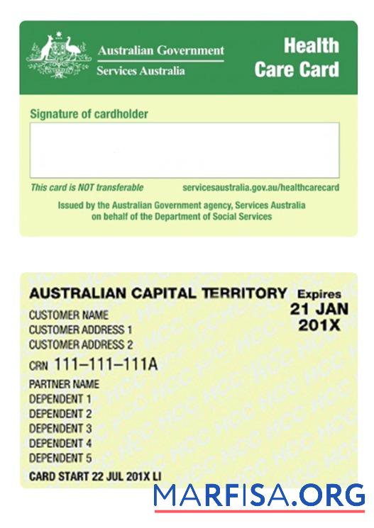 Realistic Australia health care card template